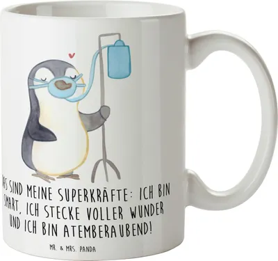 Produktbild von Mr. & Mrs. Panda Kaffeebecher Pinguin  Sauerstoff - Weiß - Geschenk, Trinkbecher, Sauerstoffgerät, Becher, Keramiktasse, Sauerstofftherapie, Tasse, Kaffeetasse