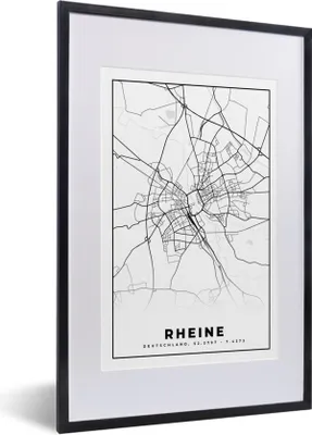 Produktbild von MuchoWow® Gerahmtes Poster Karte - Rheine - Stadtplan 40x60 cm - Poster mit Schwarzem Bilderrahmen Wandposter Rahmen Foto Bilder - Poster in Rahmen