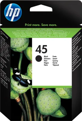 The image shows the packaging of an HP ink cartridge with a floral design.