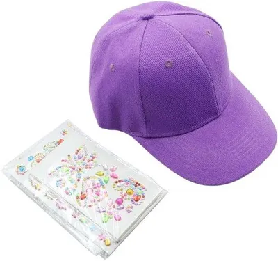 Produktbild von Grüner Glanz - DIY Baseball Cap Dekorations-Set mit Edelstein-Stickers - Bastelkit - Geburtstagsgeschenk - Lila.