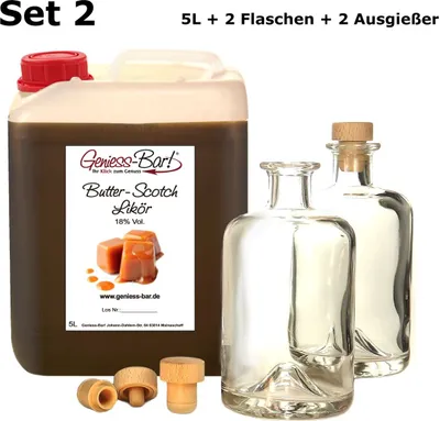 Produktbild von Butter Scotch Likör 5L inkl. 2 Flaschen + 2 Ausgießer! Sehr aromatisch bonbonartig & lecker 18% Vol.