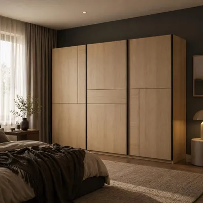 Produktbild von Schlafzimmer Schwebetürenschrank mit 270 cm Breite in Eiche, 3 Schwebetüren - CABUNA-83