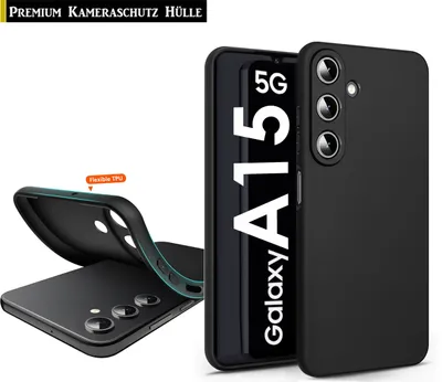A black phone case is shown next to a phone displaying the product name.