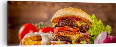 Produktbild von Bild auf Leinwand - Leinwandbild - Hamburger Sandwich - 140x50cm - Wand Bild - Wanddeko - Leinwanddruck - Bilder - Kunstdruck - Wanddekoration - Leinwand bilder - Wandkunst - AB140x50-3795