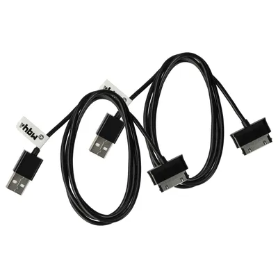 Produktbild von vhbw 2x USB-Kabel kompatibel mit Samsung Galaxy Tab 2 10.1 16GB, 10,1, 2 10.1 16G, 2 10.1 Tablet - Datenkabel 2in1 Ladekabel, 9,7cm Schwarz