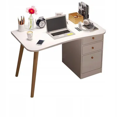 Produktbild von Moderner Schreibtisch für Zuhause & Büro, mit weißen Schubladen & Regalen