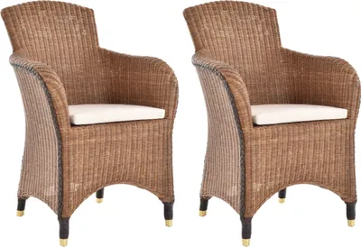 Produktbild von KRINES HOME 2er Set Esszimmersessel Rattan Esszimmerstuhl mit Armlehne Rattansessel Korbstuhl Esszimmer Sessel (Braun)