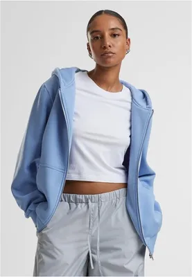 Imagen del producto de Sudadera con cremallera para mujer Urban Classics, modelo "Fluffy Zip Hoody", color azul claro, talla 3XL