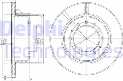 Produktbild von 2x DELPHI Bremsscheibe BG3117 für NISSAN Patrol GR IV SUV (Y60 GR) 80mm 317mm