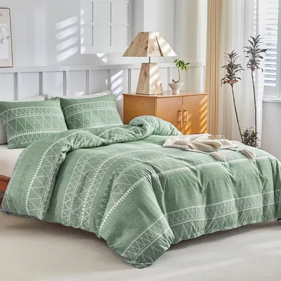 Zdjęcie produktu dla Komplet pościeli na podwójne łóżko, 240x220 cm, 3-częściowy, mikrofibra, wzór w stylu bohemy, kolor zielony