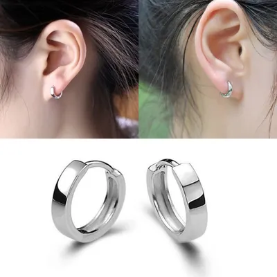 Produktbild von Modische Herren- und Damen-Ohrringe, versilbert, glatt, rund, Huggie-Ohrringe, Schmuck, Geschenk