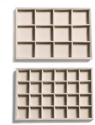 Immagine prodotto di Portagioie impilabile in velluto, beige, set da 2 pezzi