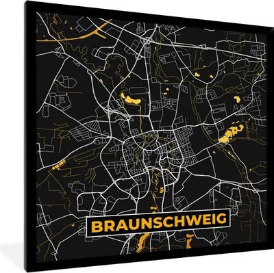 Produktbild von MuchoWow® Gerahmtes Poster Braunschweig - Stadtplan - Gold - Karte - Deutschland 40x40 cm - Poster mit Schwarzem Bilderrahmen Wandposter Rahmen Foto Bilder - Mit Rahmen - Wanddekoration Schlafzimmer