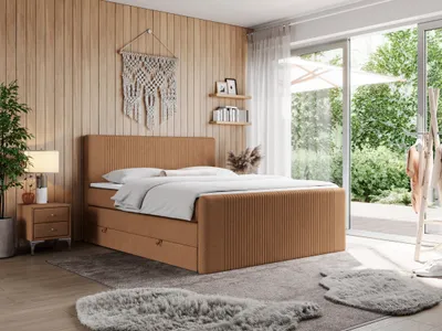 Produktbild von Boxspringbett, doppelbett mit Multipocket-Matratze und zwei Bettkästen - KING DOREN - 120x200cm - Orange - H3