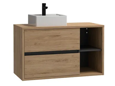Produktbild von Wandbadezimmerschrank in Naturfarbe mit Einzelwaschbecken - 100 cm - PURNAL
