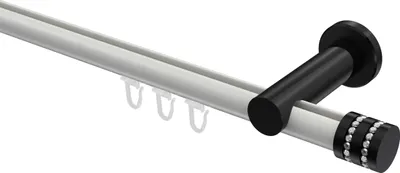 Produktbild von Interdeco Innenlaufstange / Gardinenstange mit Innenlauf Weiß / Schwarz, Typ Platon Estana (Glitzerkappe), 20 mm Ø 1-läufig, 400 cm