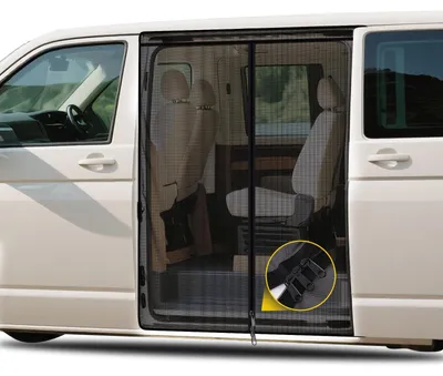 Image de Moustiquaire magnétique pour porte coulissante VW T5/T6 | Moustiquaire avec fermeture éclair centrale | Protection solaire, accessoire de camping idéal pour les Multivans