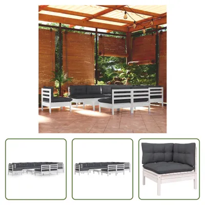 Produktbild von The Living Store 11-tlg. Garten-Lounge-Set mit Kissen Weiß Kiefer Massivholz