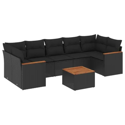 Produktbild von vidaXL 8-tlg. Garten-Sofagarnitur mit Kissen Schwarz Poly Rattan