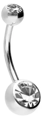 Produktbild von Bauchnabelpiercing Chirurgenstahl Bananabell ZWEI KRISTALLE Farbe: Silber + Kristall: Kristallklar Stablänge: 12mm