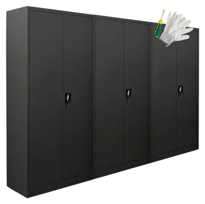 Produktbild von Mega Deal | 3x Flügeltürenschrank ELEPHANT mit 2 Türen, abschließbar | HxBxT 180x80x40cm | 4 Ebenen | Stahl mit Pulverbeschichtung | Schwarz | Spind Aktenschrank Metallschrank Werkstattschrank Mehrzweckschrank