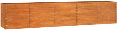 A long, rectangular planter box made of wood.