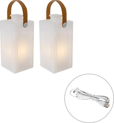 Produktbild von Set mit 2 Tischlampen mit Weißem Flammeneffekt, wiederaufladbar, IP44   Stard