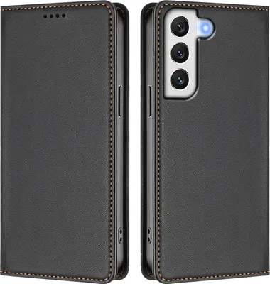 Image de Étui en cuir pour Samsung Galaxy S22 5G, étui à rabat magnétique en cuirPolyuréthaneavec support, noir