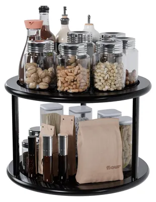 Image de Support à épices pivotant à 2 niveaux, diamètre 25 cm, rangement pour armoires à épices, rangement pour pots à épices, étagère à épices pour la cuisine, l'armoire, le garde-manger ou le plan de travail (noir)