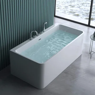 Image de doporro Baignoire îlot rectangulaire 180cm blanc pour salle de bains Vicenza601 avec bonde et robinetterie 180x80x57cm