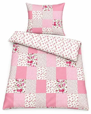 Produktbild von Bettwäsche rosa Baumwolle Patchwork Print 2 teilig 135x200 80x80 cm