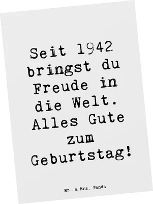 Produktbild von Mr. & Mrs. Panda Fotokarte Spruch 1942 Geburtstag Freude - Weiß - Geschenk, Kunstkarten, Postkarte, Happy Birthday, Postkarten, bildkarte, Lebensreise, Geburtsjahr, Alter