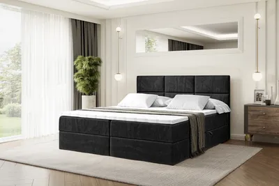Produktbild von ALTDECOR Boxspringbett mit H4 Matratze und Topper - 140 x 200 cm - OHIO - Schwarz Samt - Polsterbett mit Bettkasten und Lattenrost, Bett mit Stauraum