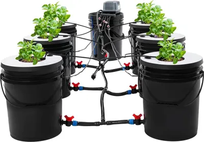 Image de Hydroponique - Système de culture en eau profonde DWC - 7 seaux - 20 L par seau - Prise UE 220-240 V 9 W - 30×38 cm - Noir