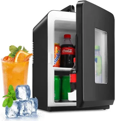 Obrázok produktu pre Mini chladnička 2 v 1 – 15 litrov, chladenie a ohrev – AC/DC 230 V/12 V – chladnička do auta – dvere s čiernym skleneným povrchom – pre auto, kanceláriu, kempovanie a domácnosť – jedlo, nápoje