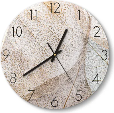 Produktbild von DEQORI Glasuhr Ø30 cm Zahlen 'Zarte Blattstrukturen' Wanduhr Glas Uhr Design leise Küchenuhr