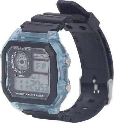 Immagine prodotto di Orologio sportivo elettronico, 12 24 ore, impermeabile, polso digitale, con funzione di sveglia luminosa, blu trasparente