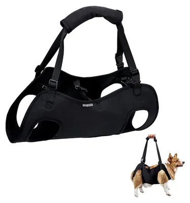 Produktbild von Hunderucksack zur Unterstützung der Hinterbeine mit Griffen, verstellbar für behinderte, verletzte oder ältere Hunde (Schwarz, XL)