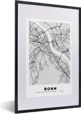 Produktbild von MuchoWow® Gerahmtes Poster Deutschland - Stadtplan - Bonn - Karte 40x60 cm - Poster mit Schwarzem Bilderrahmen Wandposter Rahmen Foto Bilder - Poster in Rahmen