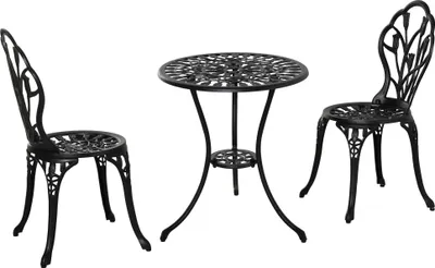 Produktbild von Set zahradního nábytku 84B-500BK, 3 dílná, pro 2 osoby, s otvorem na slunečník, hliníkový, černý
