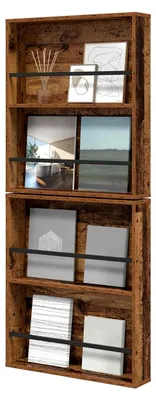 Produktbild von Zeitschriftenhalter aus Holzwerkstoff, Altholz, mit 2 Regalen zur Wandmontage, 60x12x70 cm