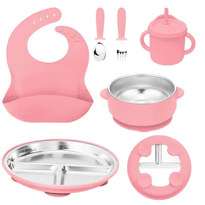 Immagine prodotto di Set di stoviglie per bambini in acciaio inossidabile, composto da 6 pezzi, con rivestimento in silicone