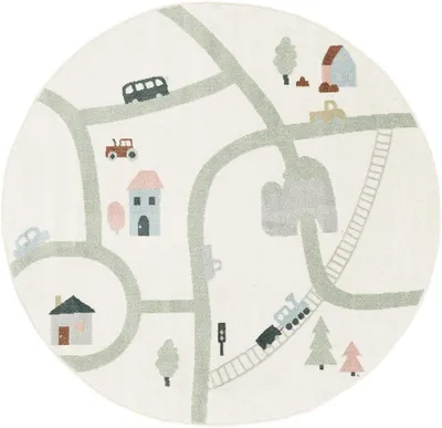 Imagen del producto de Alfombra infantil con diseño de mapa vial, diámetro 150 cm, color blanco/multicolor