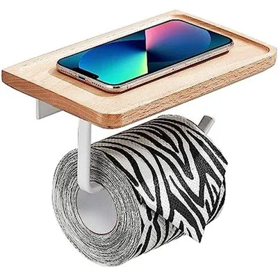 Produktbild von Toilettenpapierhalter mit Ablage aus Holz - Multifunktionale Badezimmer-Accessoire