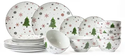 Produktbild von Cookinglife Weihnachtsgeschirrset Rot - Porzellan - 18-teilig / 6 Personen - 6 Speiseteller, 6 Frühstücksteller & 6 Schalen