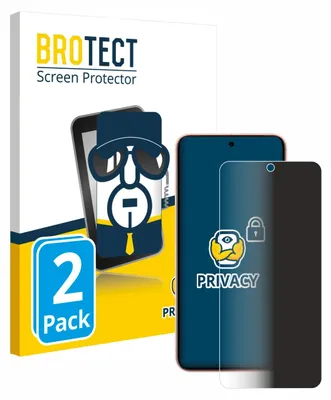 A product package for screen protectors with two phones shown, one with a privacy screen protector applied.