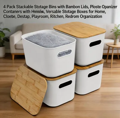 Obrázok produktu pre Sada štyroch úložných boxov s bambusovými viečkami