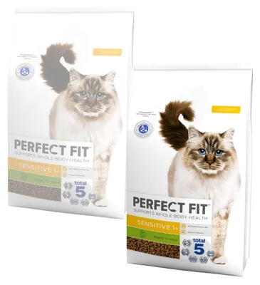Produktbild von Perfect Fit Sensitive 1+ mit Pute 2x7kg Trockenfutter für sensible erwachsene Katzen
