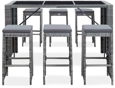 Produktbild von vidaXL 7-dielny záhradný barový set s vankúšmi Poly ratan sivá