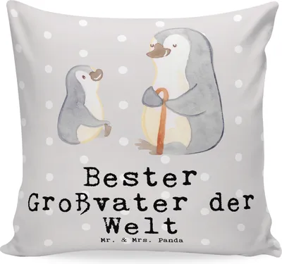 Produktbild von Mr. & Mrs. Panda Kissen 40x40 Pinguin Bester Großvater der Welt - Grau Pastell - Geschenk, Zierkissen, Geburtstag, Deko, Großeltern, Geschenkidee, Sofakissen, Enkelkind